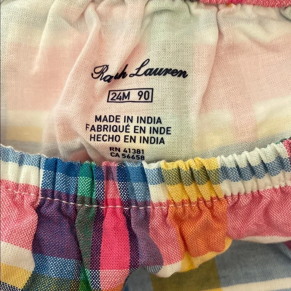 New Ralph Lauren Multicolor Plaid and Navy Anchor Print Bloomers 24M